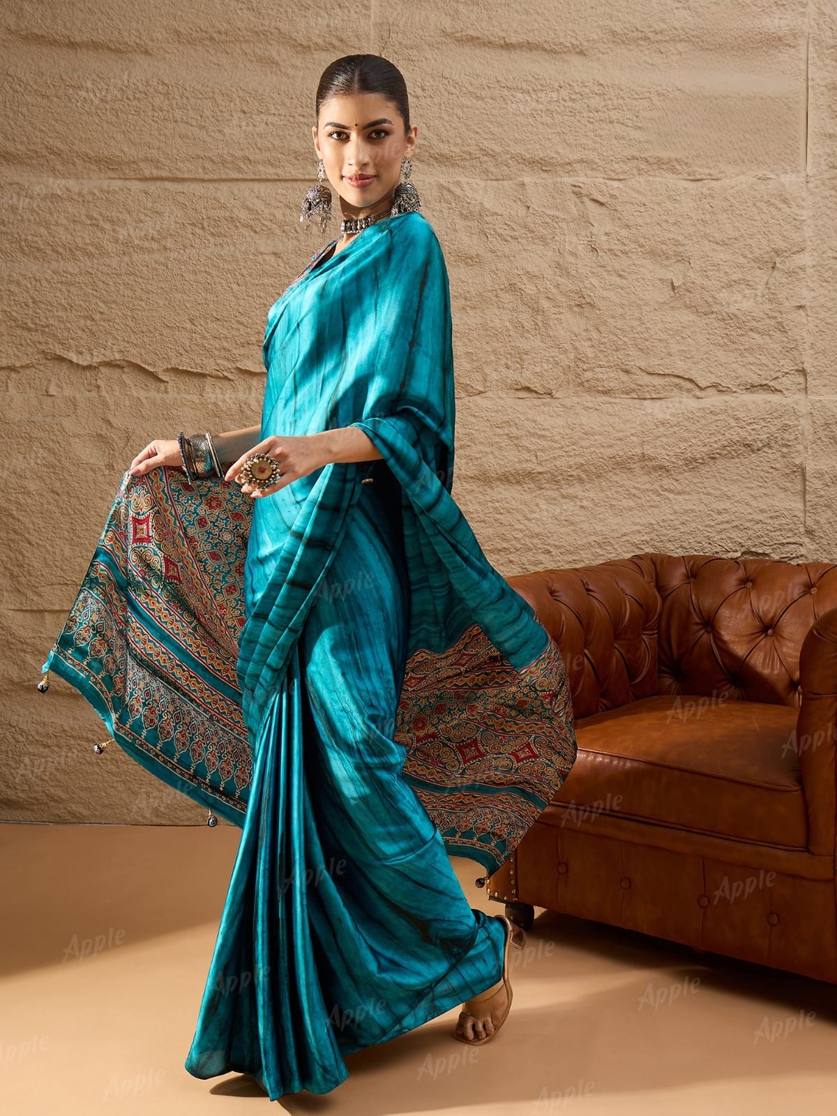 Stunning Teal Blue Silk Saree with Traditional Printed Pallu – Perfect for Wedding & Party Wear